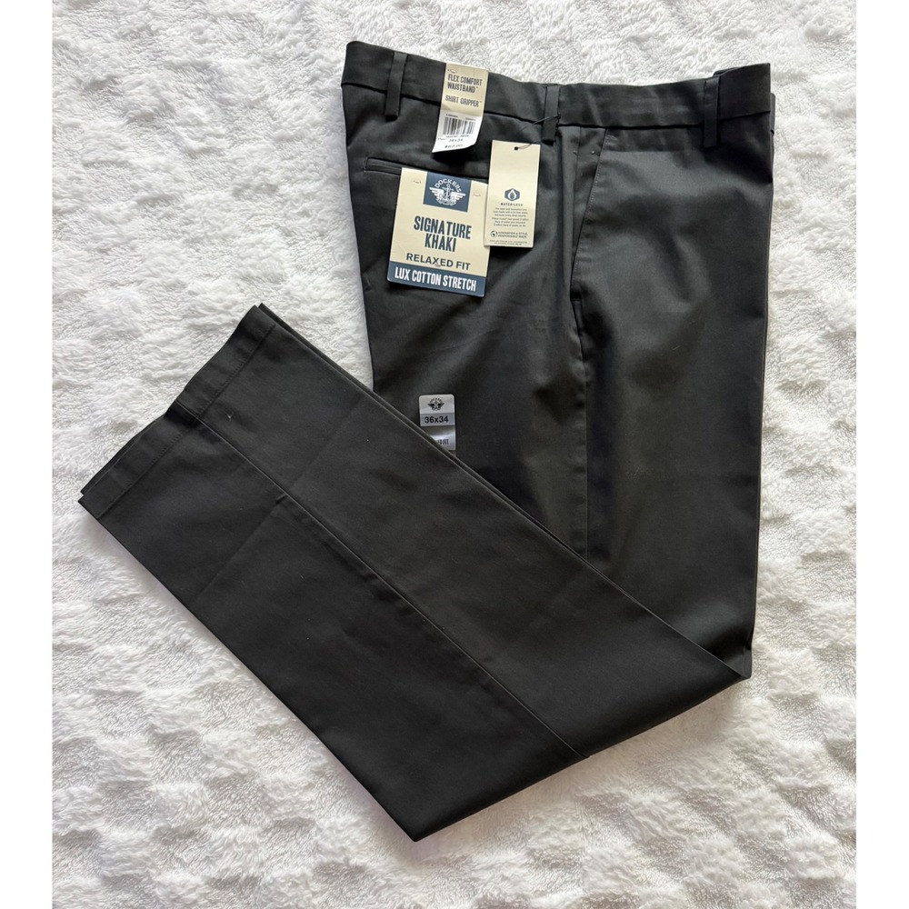 Dockers Signature Khaki Relaxed Fit Lux Cotton Stretch Pants Charcoal 36x34 NWT